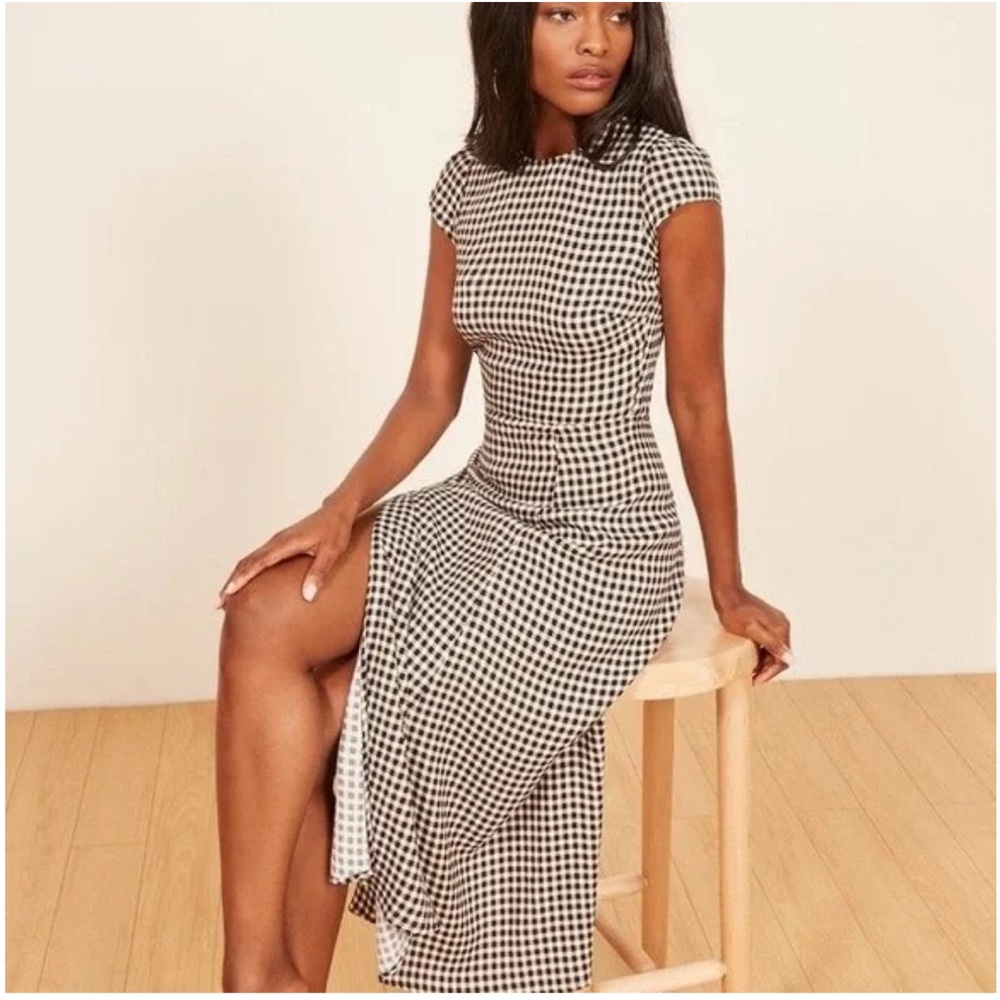 Reformation Black and White Gingham Midi Dress
